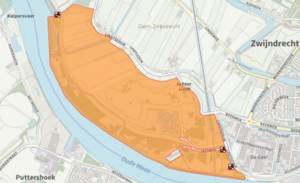 Kaart toont afgesloten gebied Veerplaat Zwijndrecht