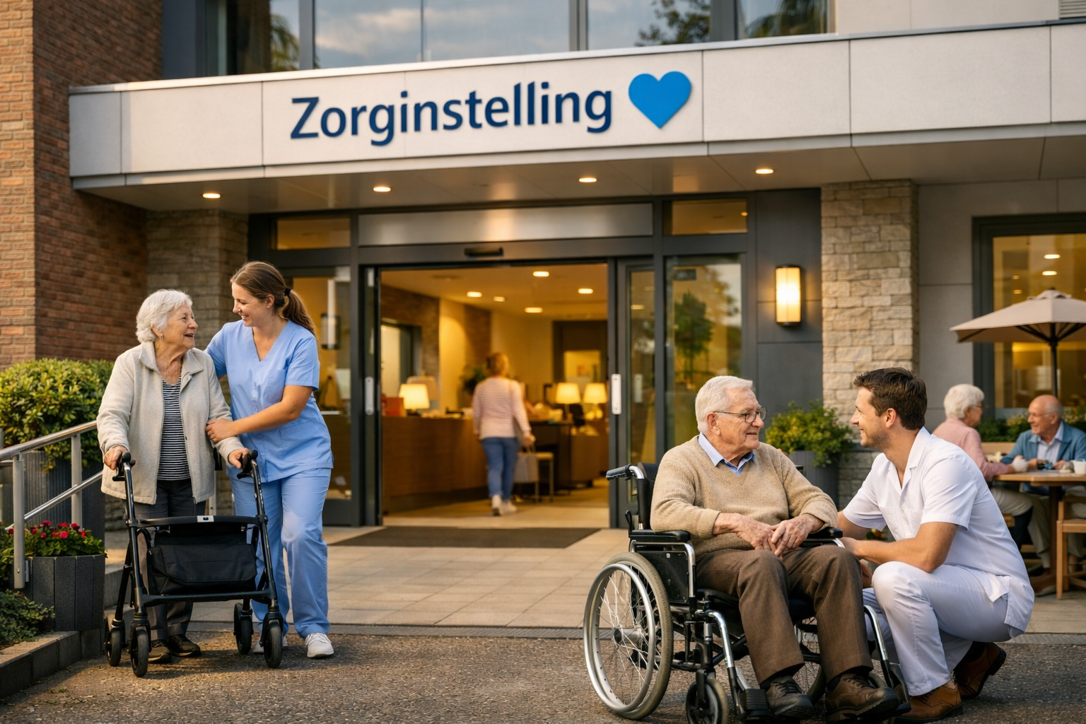 Zorginstelling met ouderen en zorgverleners