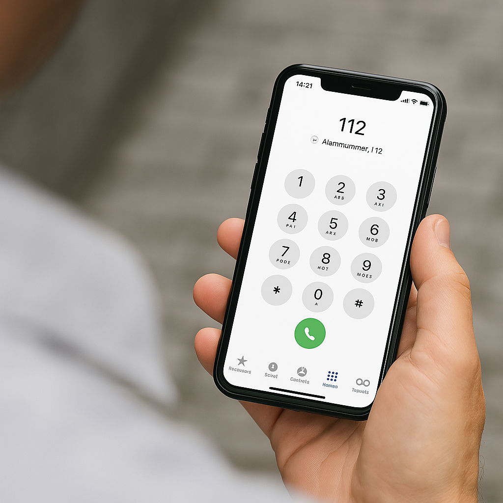 Smartphone met 112 nummer in het display